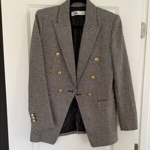 Zara Houndstooth Blazer with Gold Accents